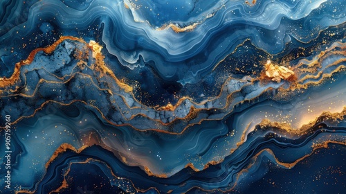 A vibrant and textured abstract background in shades of blue, with flowing paint effects and gold mineral patterns, creating a seamless and luxurious wallpaper with a rainbow stone effect