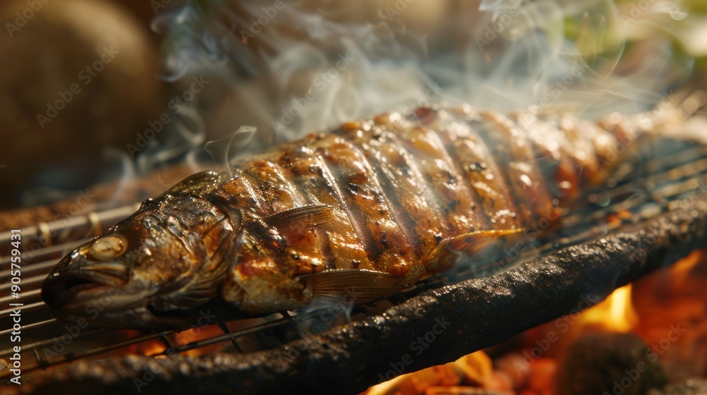 Grilled Fish on a Barbecue Grilled Fish on a Barbecue