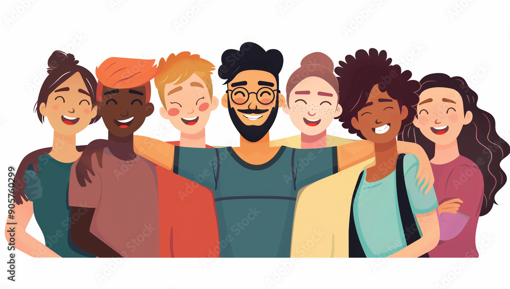 Illustration of a diverse group of friends from different ethnic backgrounds and sexual orientations Illustration of a diverse group of friends from different ethnic backgrounds and sexual orientations