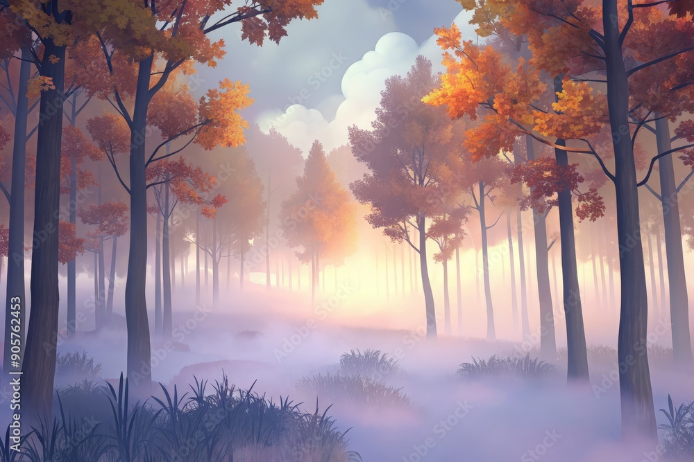 A misty autumn morning in the enchanted forest A misty autumn morning in the enchanted forest