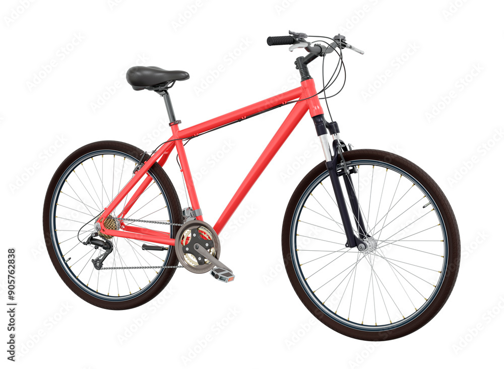 Red bicycle, side front view. Black leather saddle and handles. Png clipart isolated on transparent background Red bicycle, side front view. Black leather saddle and handles. Png clipart isolated on transparent background