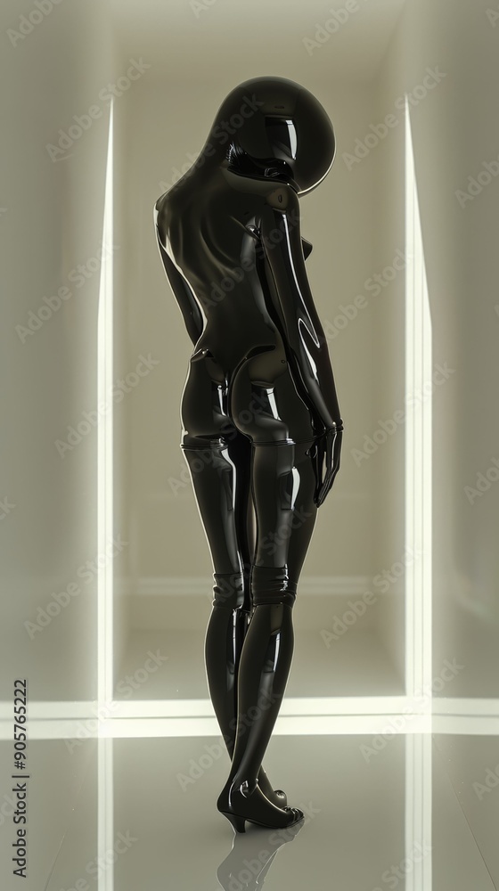 Glossy black latex figure