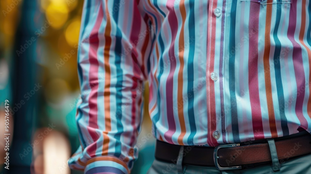 Men s striped shirt in close up with blurred background Men s striped shirt in close up with blurred background