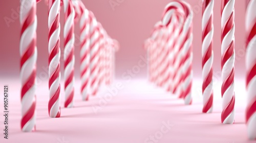 Whimsical Candy Cane Lane: Festive 3D Christmas Background with Giant Peppermint Sticks