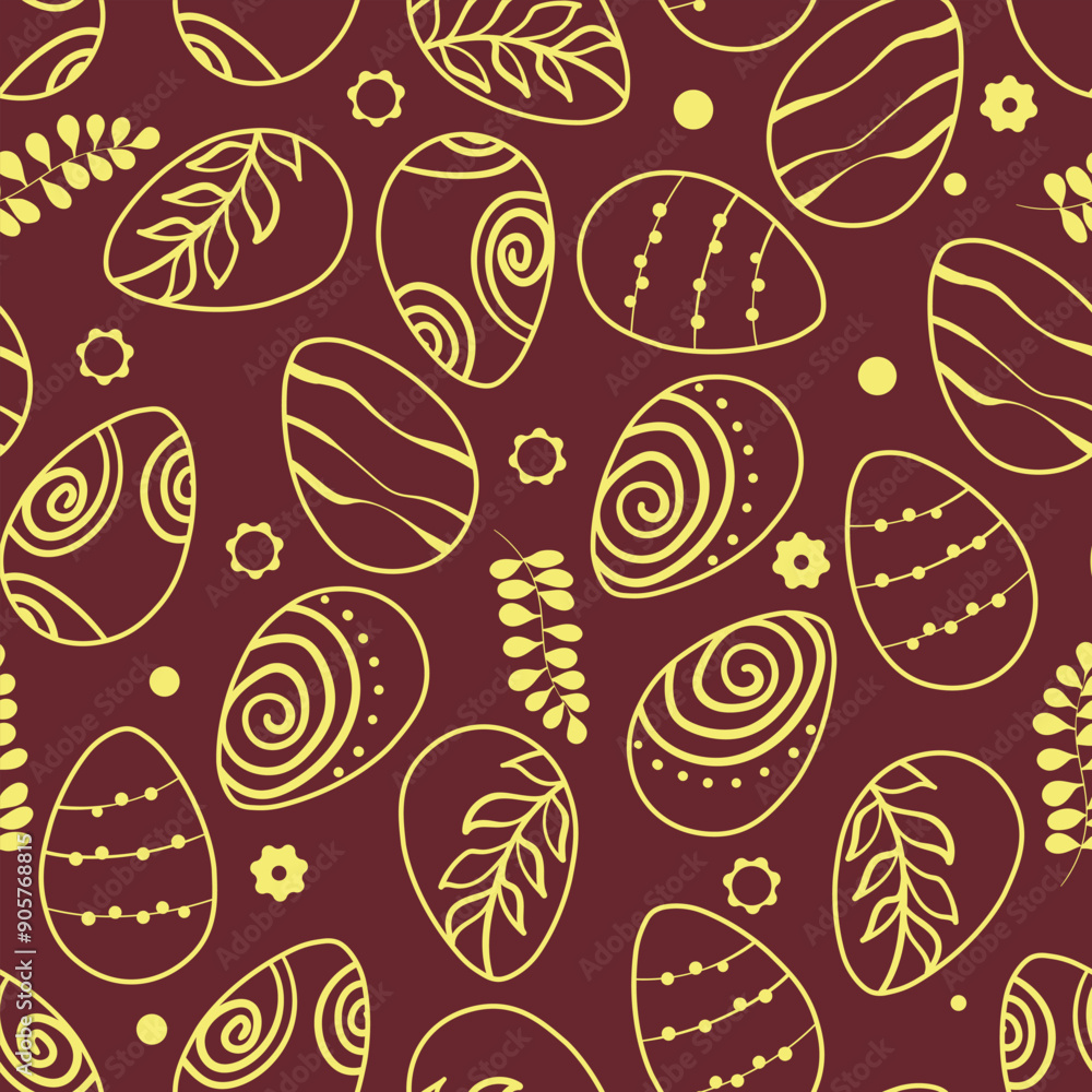 Happy Easter seamless pattern with eggs on color background. Polka dots design for card, postcard, wallpaper, posters. Vector stock illustration. Cartoon style Happy Easter seamless pattern with eggs on color background. Polka dots design for card, postcard, wallpaper, posters. Vector stock illustration. Cartoon style