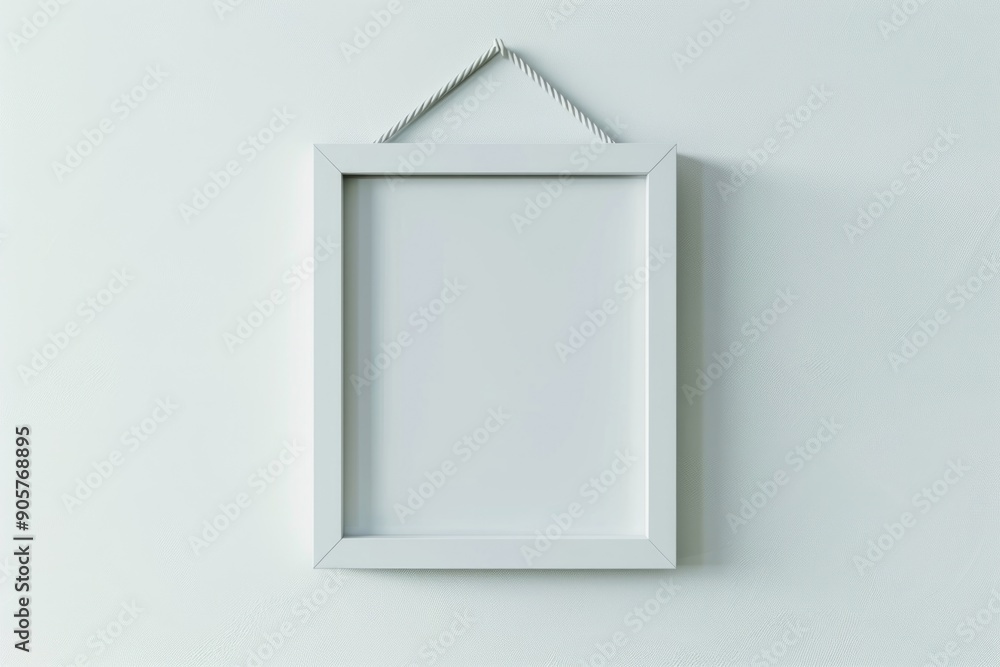 A white picture frame hung on a wall waiting for its next photo display A white picture frame hung on a wall waiting for its next photo display