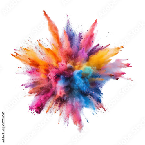 Colorful Powder Explosion Burst On Transparent Png Background For Dynamic Visual Effects . Generative ai