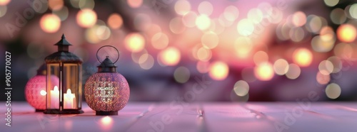 Colorful Lanterns Illuminating a Softly Lit Outdoor Gathering at Dusk