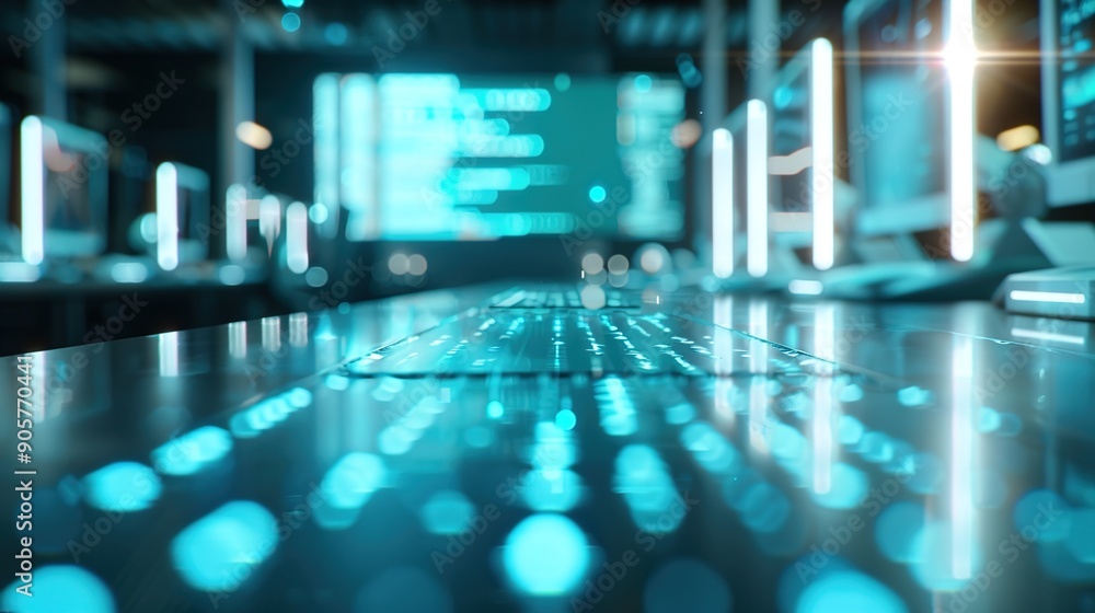 Digital Workspace of Tomorrow: 3D Holographic Data in Serene Tones Digital Workspace of Tomorrow: 3D Holographic Data in Serene Tones