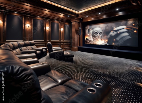 Luxury Home Theater With Reclining Seats and Large Screen