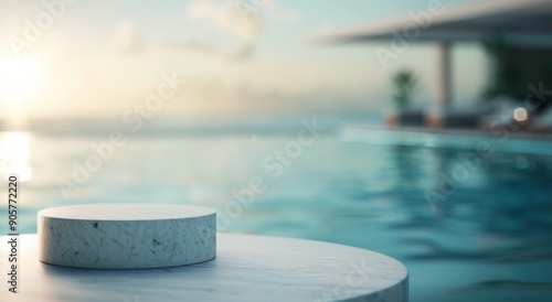 Elegant Poolside View With Sunlight Reflections at Luxury Resort
