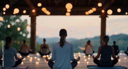 Evening Yoga Session in Tranquil Outdoor Space With Soft Lantern Lighting