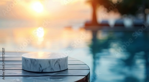 Elegant Poolside View With Sunlight Reflections at Luxury Resort