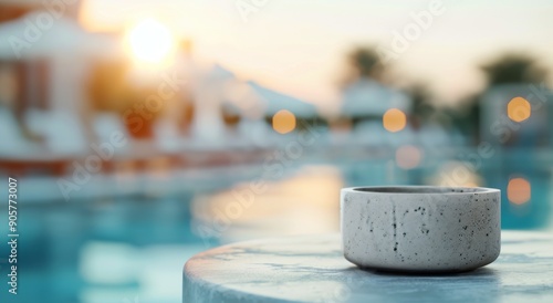 Elegant Poolside View With Sunlight Reflections at Luxury Resort