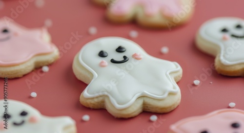 Cute Ghost Sugar Cookies Decorated for Halloween Celebration