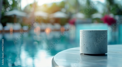 Elegant Poolside View With Sunlight Reflections at Luxury Resort