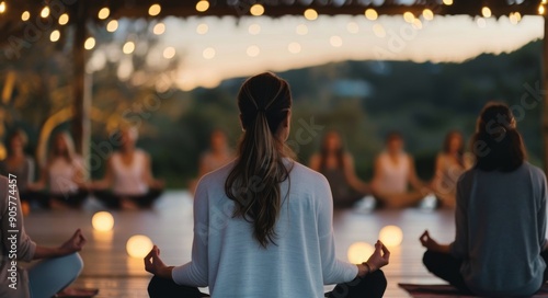 Evening Yoga Session in Tranquil Outdoor Space With Soft Lantern Lighting