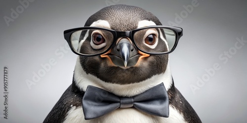 A Penguin in Glasses and a Bowtie A Portrait of Intelligence, penguin , glasses , bowtie , animal