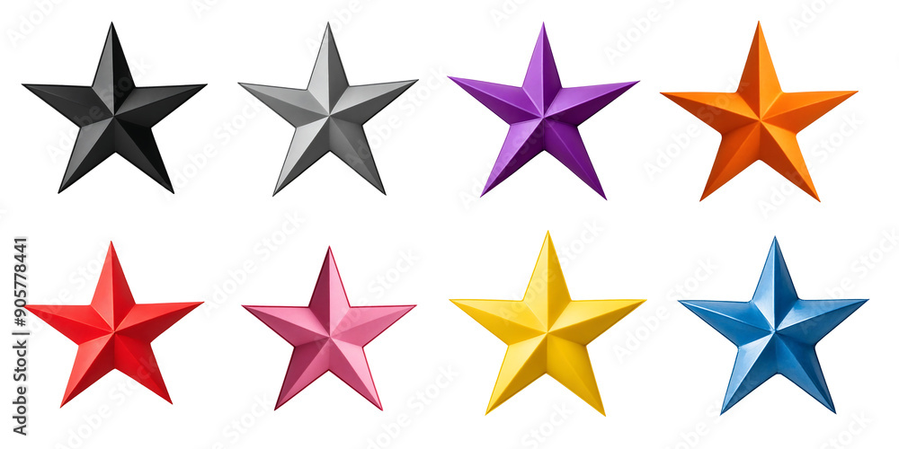 set of eight colorful stars isolated on transparent background, cut out set of eight colorful stars isolated on transparent background, cut out