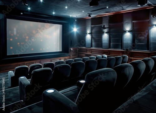 Elegant Interior of a Movie Theater With Empty Seats Before a Screen