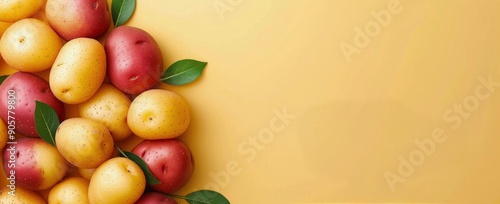 Freshly Harvested Potatoes on Yellow Background in Natural Light