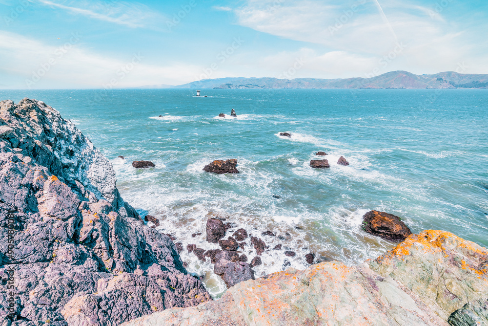 Beautiful oceanfront landscape of Mile Rock Beach, San Francisco, California, Golden Gate National Recreation Area, USA Beautiful oceanfront landscape of Mile Rock Beach, San Francisco, California, Golden Gate National Recreation Area, USA