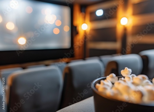 Elegant Interior of a Movie Theater With Empty Seats Before a Screen