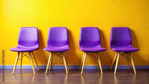 Four Purple Chairs Against a Yellow Wall, 3D Render, Purple Chairs, Yellow Wall, Waiting Room , chair , purple