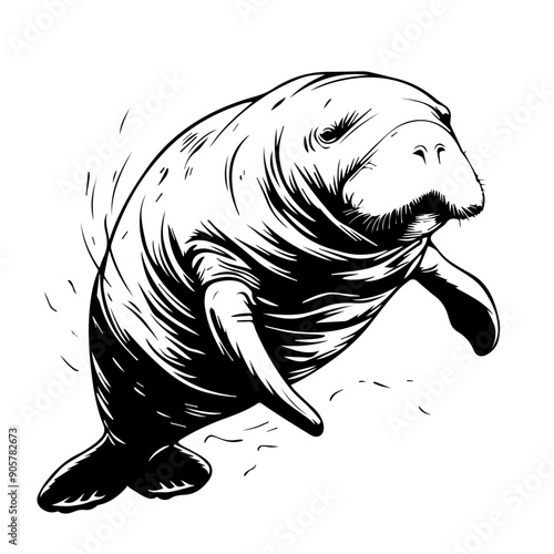 Manatee Black Vector Illustration