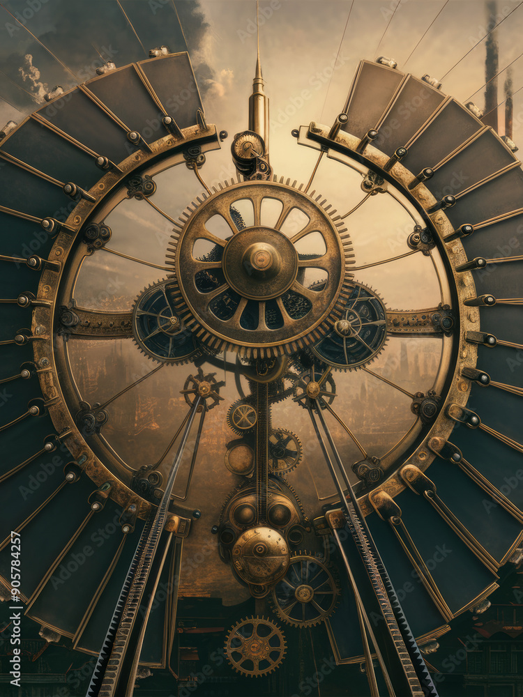 Obraz premium steampunk-inspired solar airship featuring intricate gears and a vintage design.