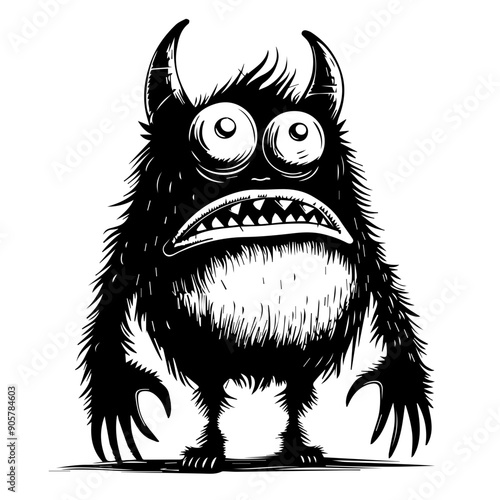 Ferocious Silly Monster Black Vector Illustration