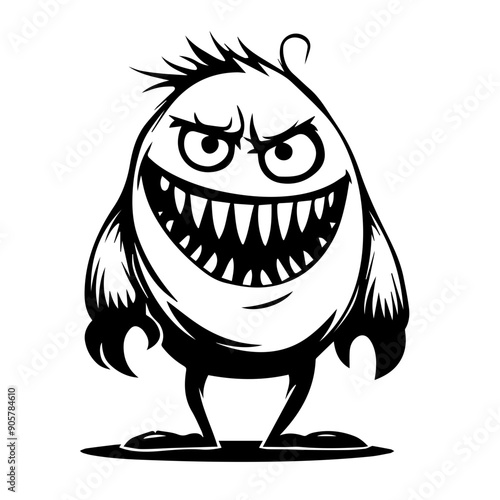 Ferocious Silly Monster Black Vector Illustration