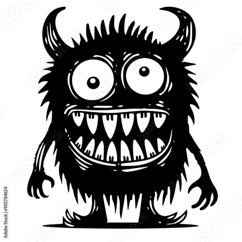 Ferocious Silly Monster Black Vector Illustration