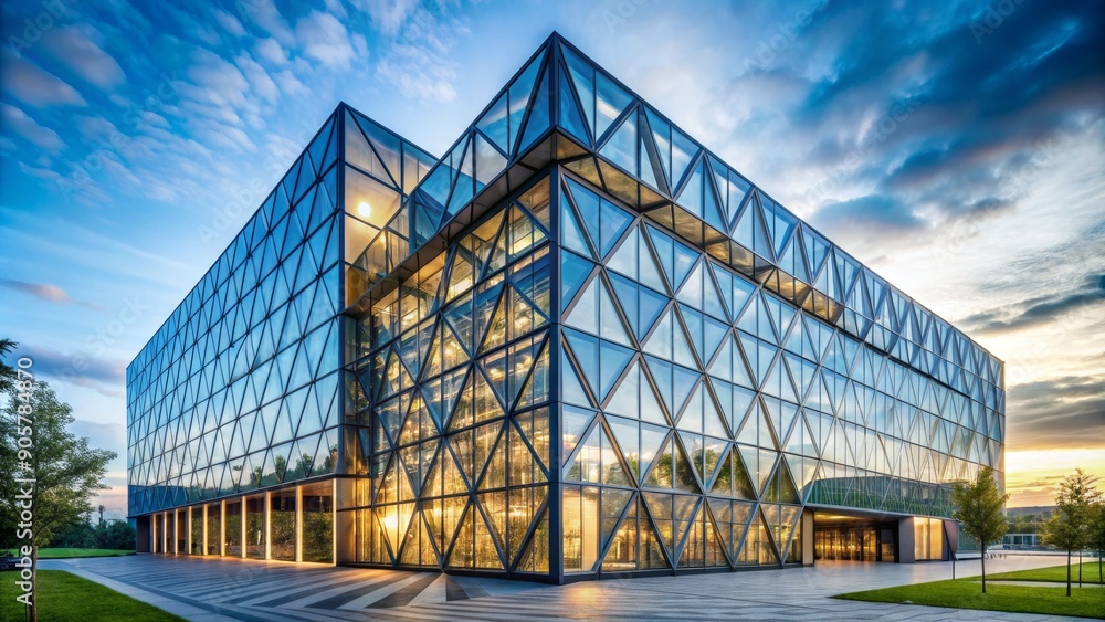 Modern Glass Facade Office Building with Sunset Sky, Architecture, Contemporary, Design, Skyscraper Modern Glass Facade Office Building with Sunset Sky, Architecture, Contemporary, Design, Skyscraper