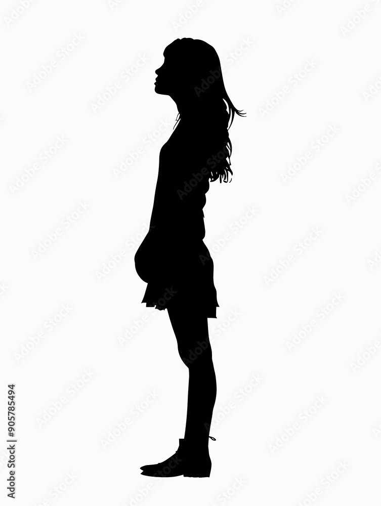 Vector silhouette of a girl on a white background. A girl in a shirt and shorts Vector silhouette of a girl on a white background. A girl in a shirt and shorts