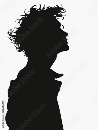 Silhouette of a man with curly hair. Vector illustration