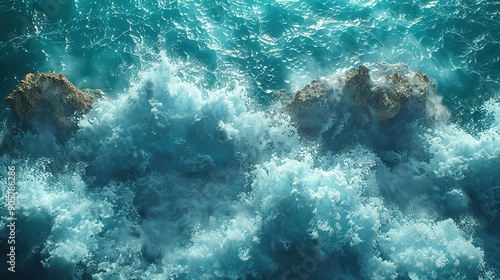 Ocean Waves Crashing Over Rocks