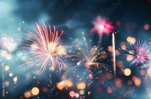Colorful Fireworks Display Over a City Skyline at Night