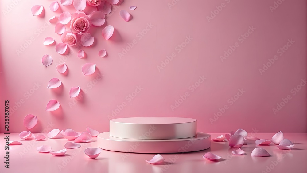 Pink Rose Petal Podium with Two Layers, 3D Render, Minimalistic Background, Product Display, Pink , Podium , Product Display Pink Rose Petal Podium with Two Layers, 3D Render, Minimalistic Background, Product Display, Pink , Podium , Product Display