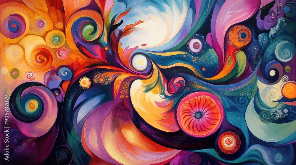 Heaven artwork of abstract A4 frame with swirling shapes and vibrant colors on bright background Heaven artwork of abstract A4 frame with swirling shapes and vibrant colors on bright background