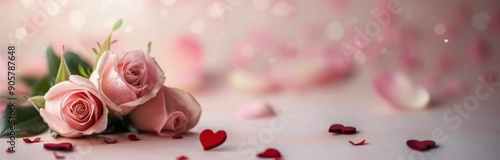 Wallpaper Mural Delicate Pink Roses With Candy Hearts on Light Surface Torontodigital.ca