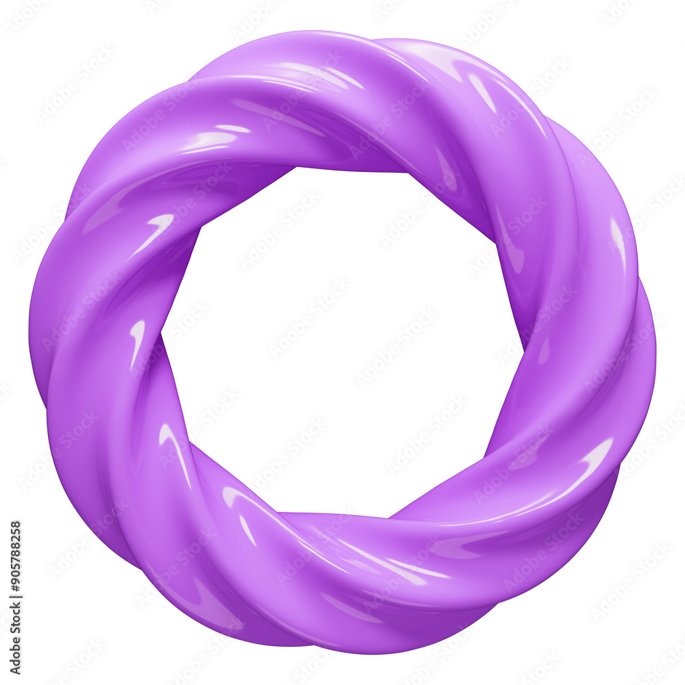 Twisted plastic ring. Abstract geometric shape made of lilac plastic with a glossy surface on a transparent background. Twisted plastic ring. Abstract geometric shape made of lilac plastic with a glossy surface on a transparent background.