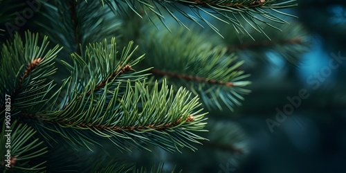 Beautiful Christmas Background with green fir tree brunch close up, Christmas Fir tree brunch textured Background