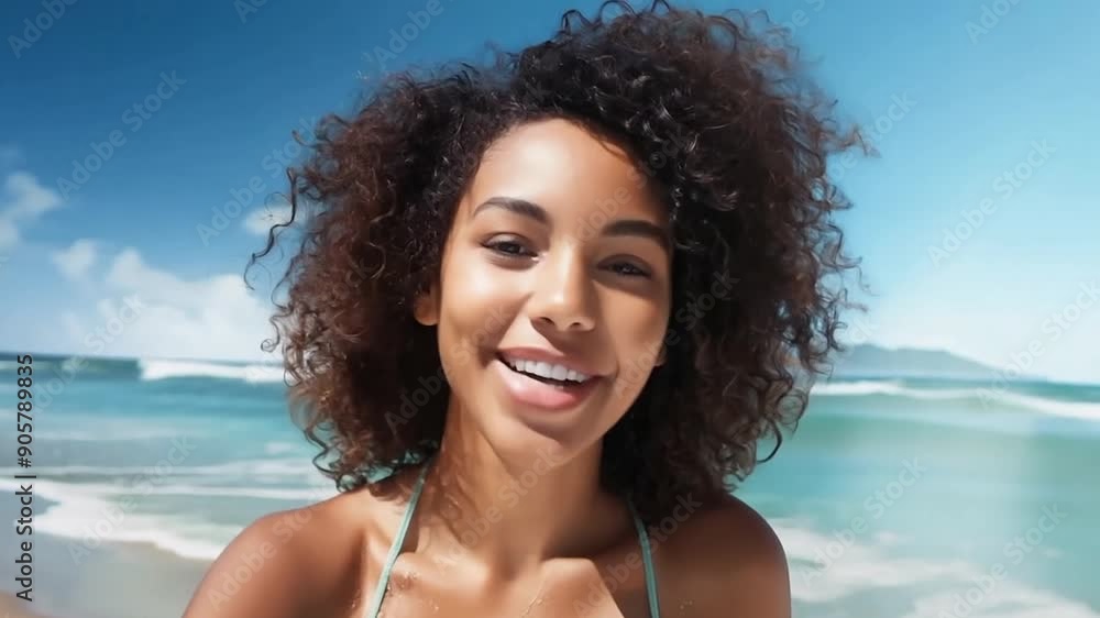 Young woman smiling on a beach Young woman smiling on a beach