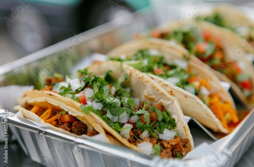 Delicious Street Tacos and Fresh Ingredients at Food Truck Festival in the Af...