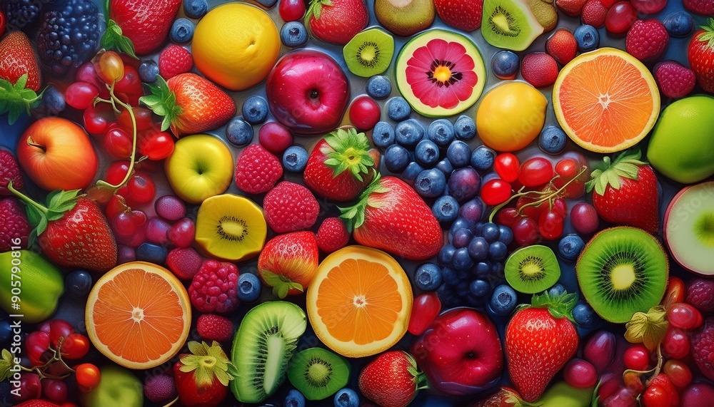 A vibrant canvas of different berries, including strawberries, blueberries, blackberries, raspberries, cranberries, gooseberries, red currants, elderberries, goji berries, and cloudberries, showcasing A vibrant canvas of different berries, including strawberries, blueberries, blackberries, raspberries, cranberries, gooseberries, red currants, elderberries, goji berries, and cloudberries, showcasing