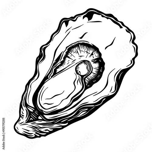 Oyster Black Vector Illustration with Pearl