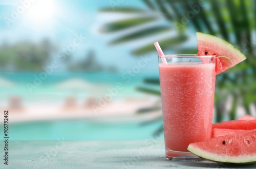 Refreshing Watermelon Smoothie by the Pool on a Sunny Day