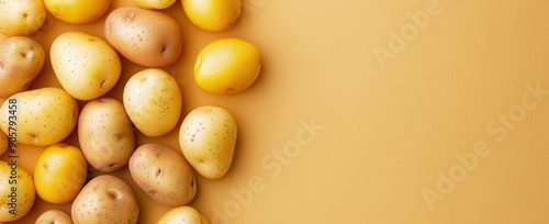 Freshly Harvested Potatoes on Yellow Background in Natural Light