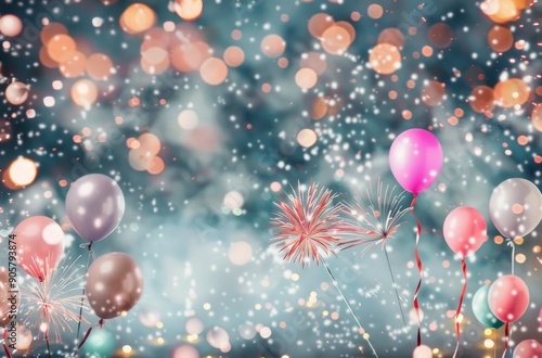 Colorful Abstract Cosmic Background With Glittering Stars and Bokeh Effects